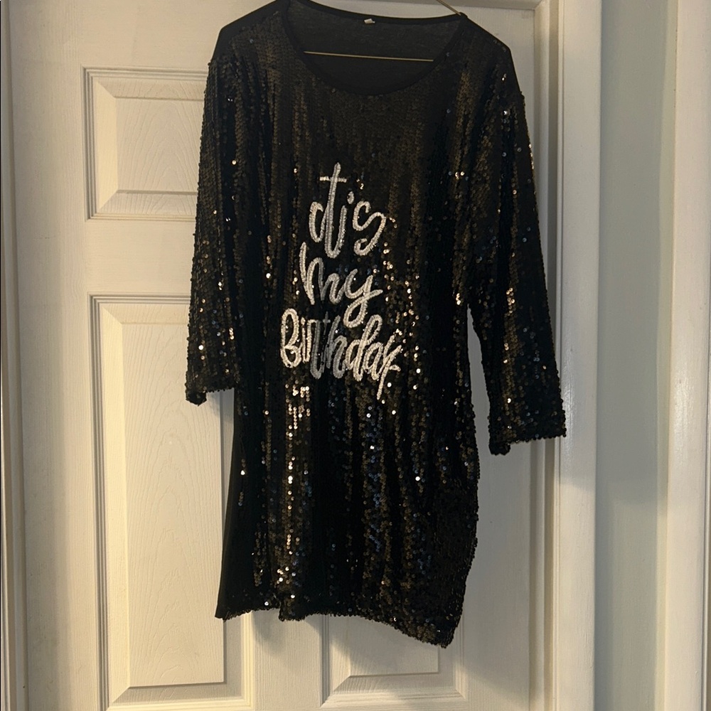 Black Sequin 'It's My Birthday' Dress